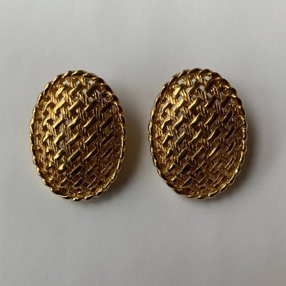 Vintage Christian Dior Gold-Tone Clip-On Earrings - Picture 1 of 3